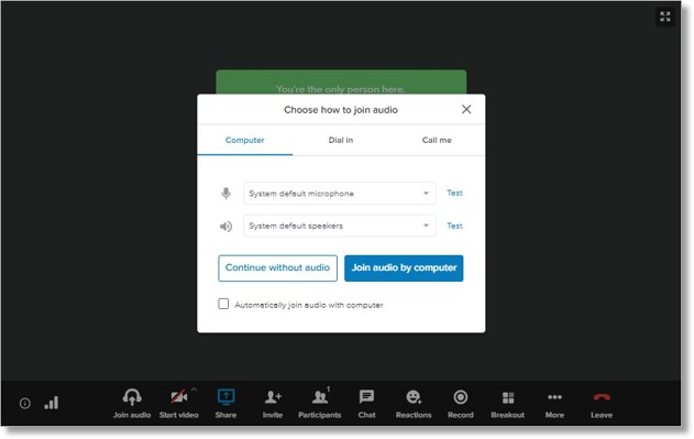 If you haven’t turned on auto connect, you have several options for connecting your meeting audio