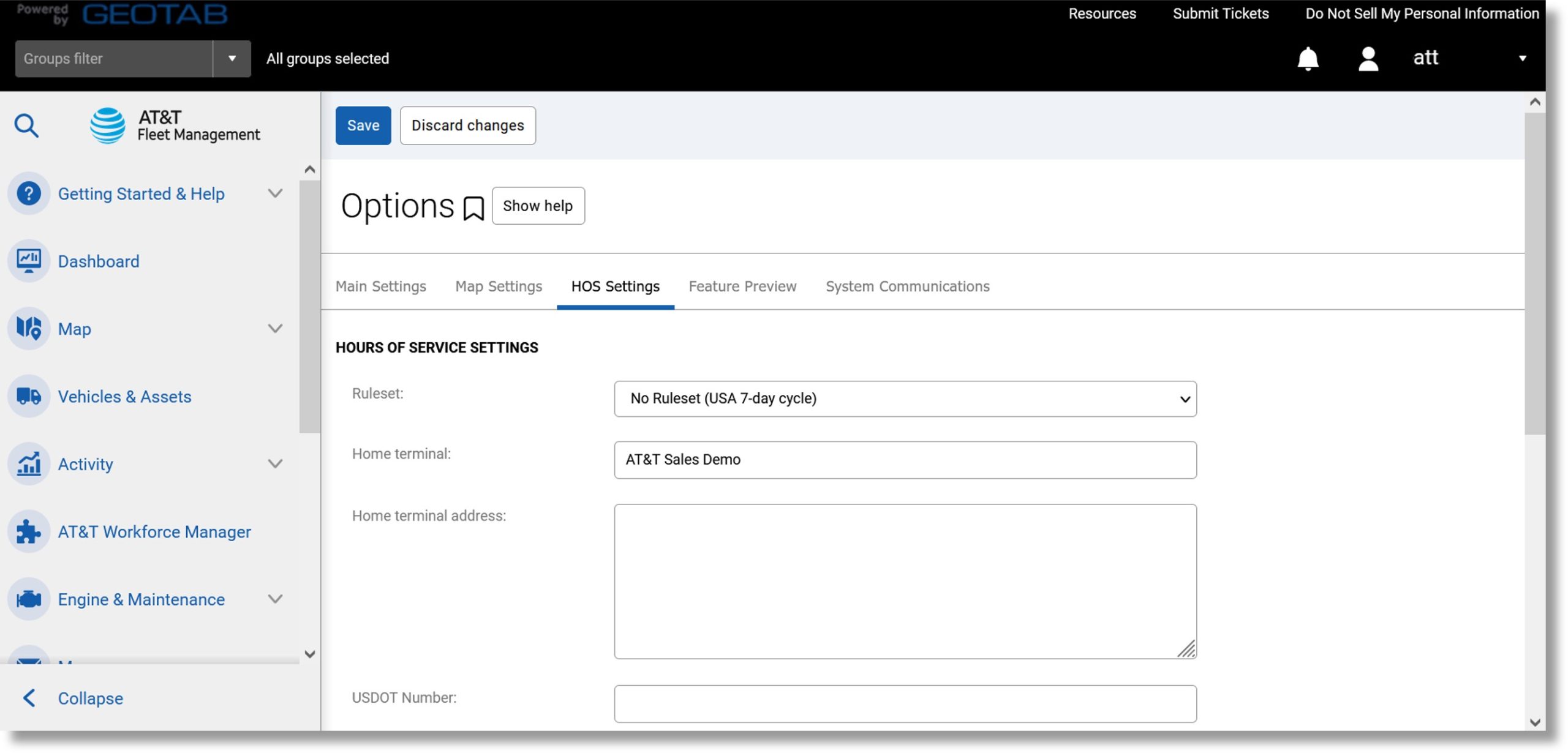 Image of the HOS settings.