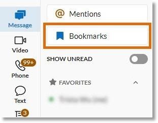 Access bookmarked messages by clicking the Bookmarks button at the top left of the Message window.