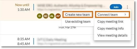 In the dropdown, select Connect team > Create new team.