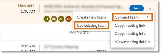 In the dropdown, select Connect team > Use existing team.