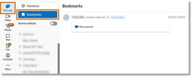 You can access bookmarked messages via the Bookmarks tab at the top of the conversation list.