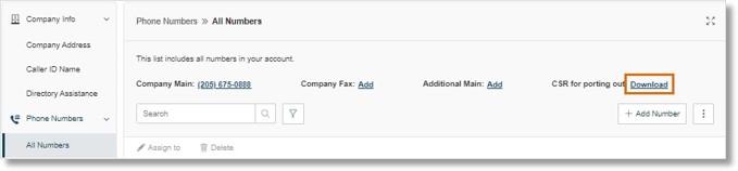 Next to CSR for porting out, click Download.