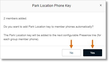 On the Park Location Phone Key window, click Yes or No.