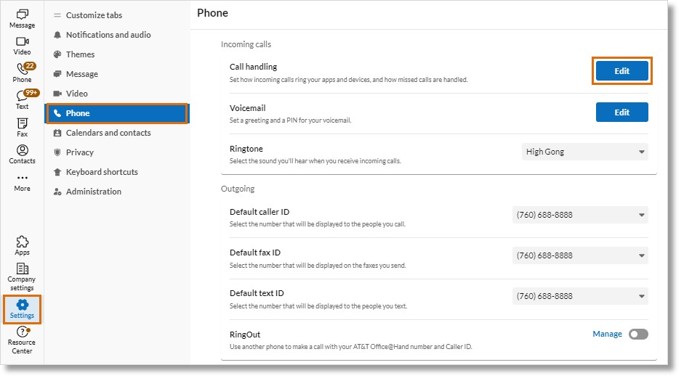 To the right of Call handling, click Edit.
