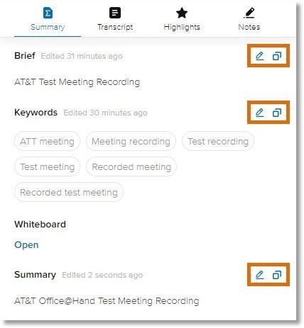 Copy the summary, brief summary, or keywords: Click the Copy icon at the right of Brief, Keywords, or Summary