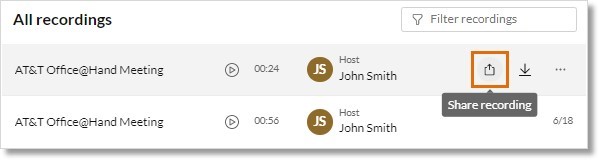 Click the Share recording icon that appears at the far right.
