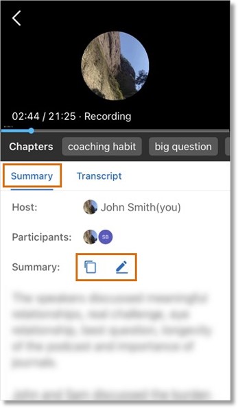 View and manage the AI-generated summary of the recording