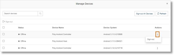 The Manage Devices window will display a list of all devices connected to your Rooms.