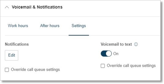 Image of the voicemail and notifictions settings menu. 