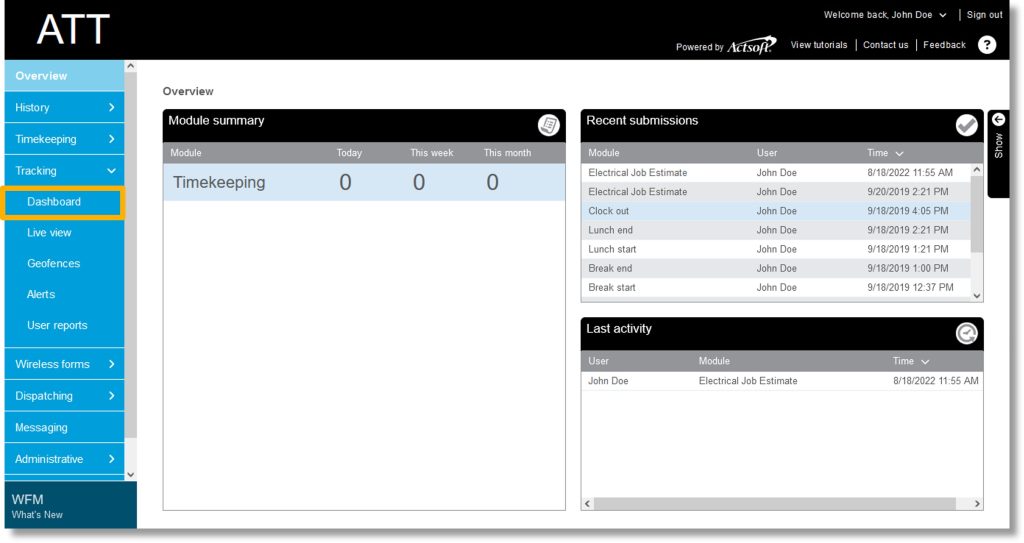 Access the Tracking Dashboard reports in AT&T Workforce Manager - Asecare