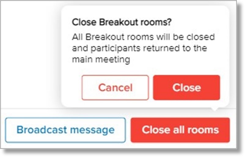 Image of the close breakour room dialogue.