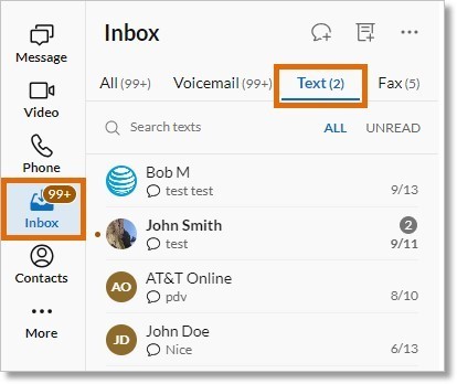 Click Inbox then Text.