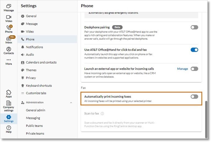 Image of the automatically print incoming faxes option.