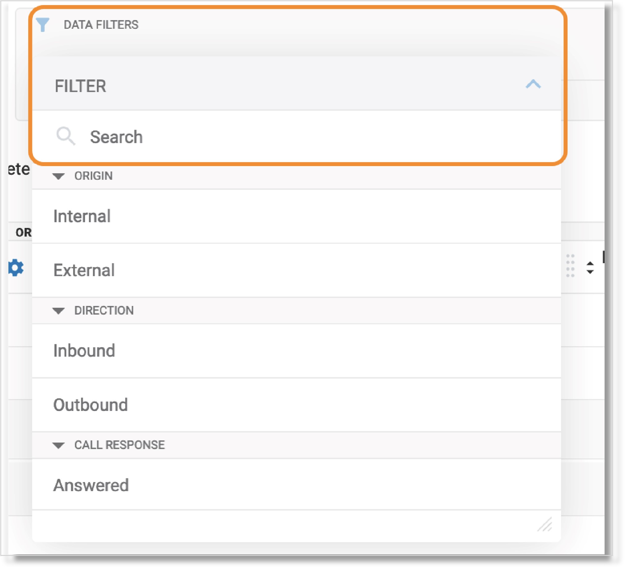 Image of the data filters.