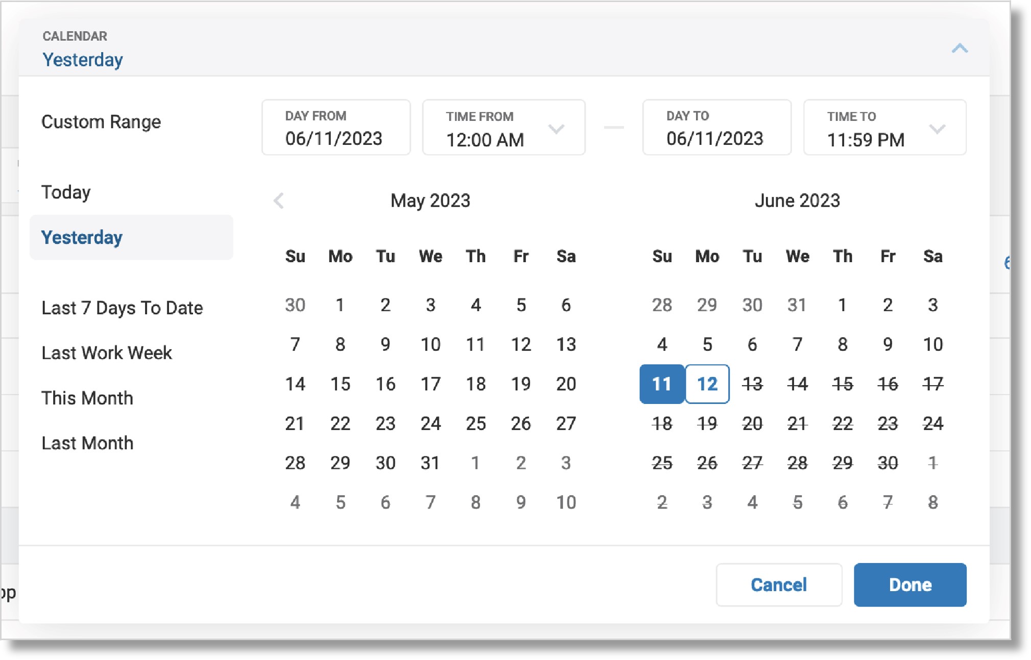 Image of the date range calendar.