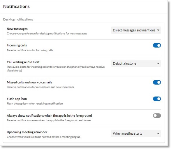 Image of the notifications settings.