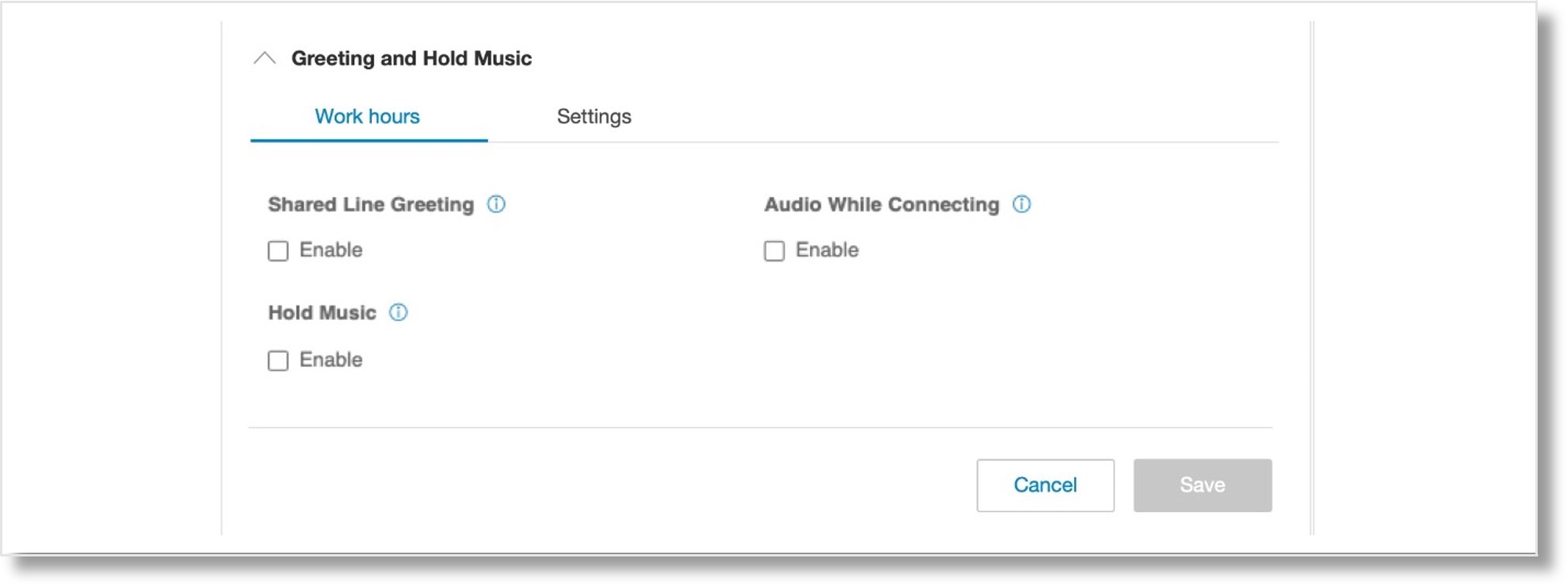 Image of the Greeting and Hold Music menu.